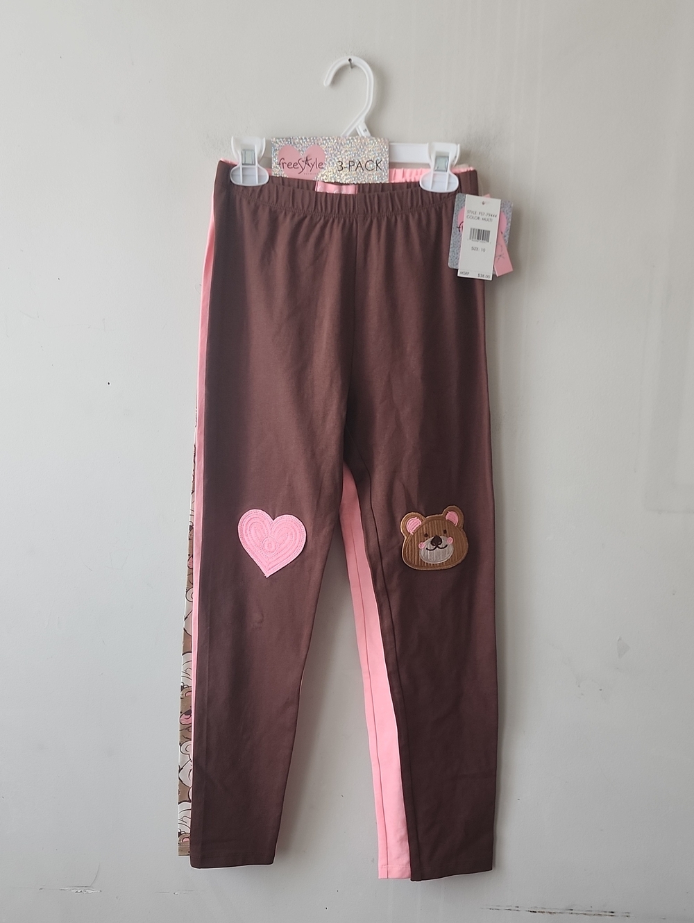 Freestyle Brown & Pink Bear Patch Girls' Leggings